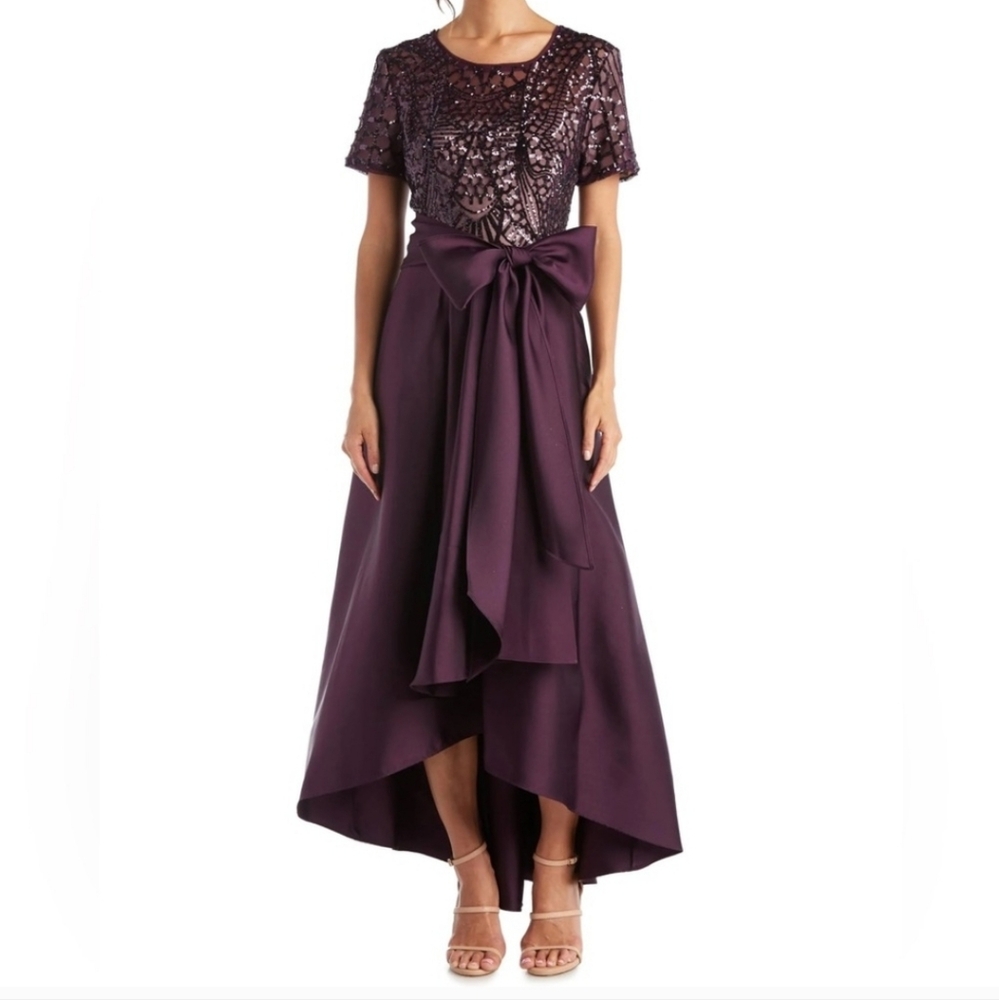 R&M Richards Sequin High Low Dress in Plum